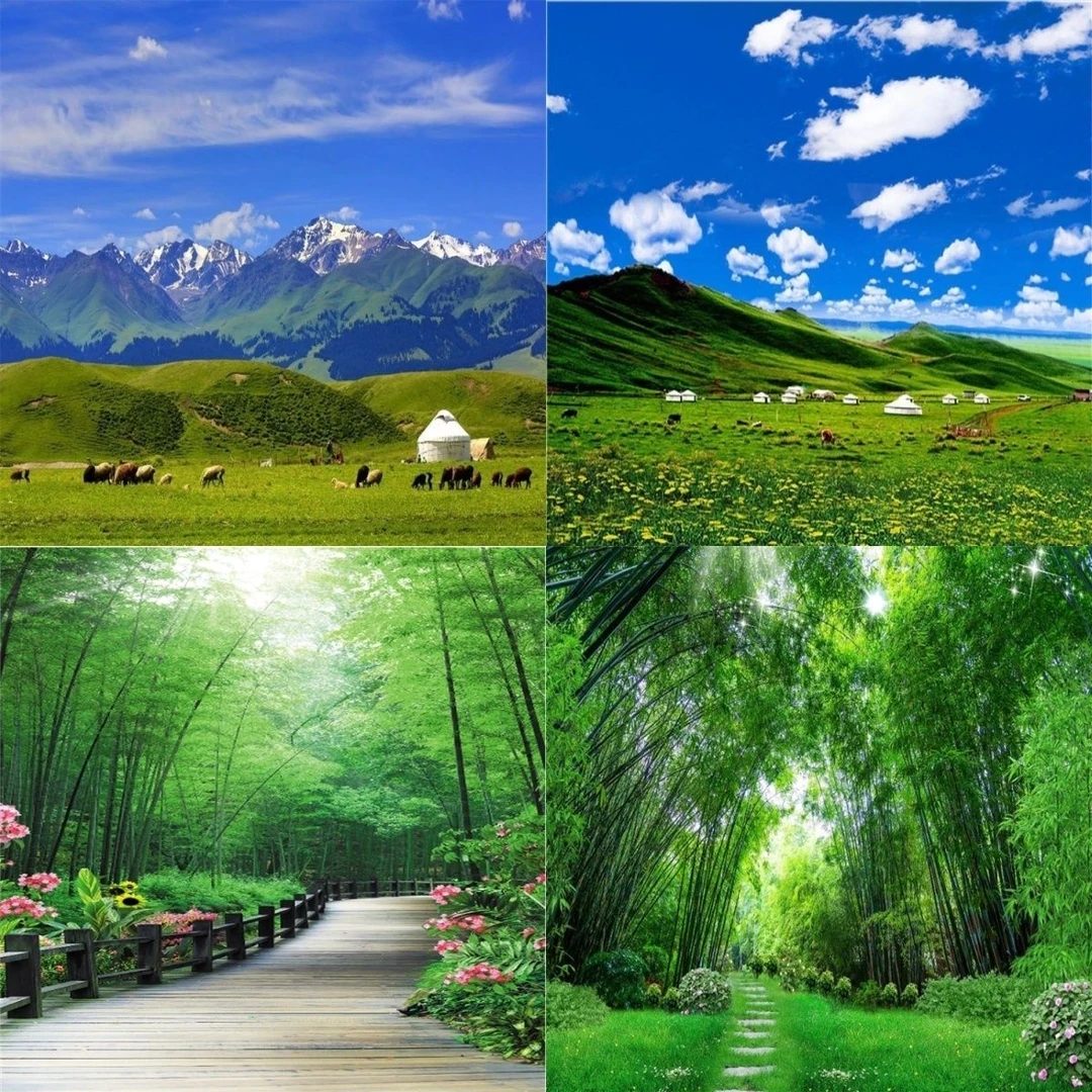 新风景背景墙草原主播背景布3d直播间四季风景快手抖音直播背景布