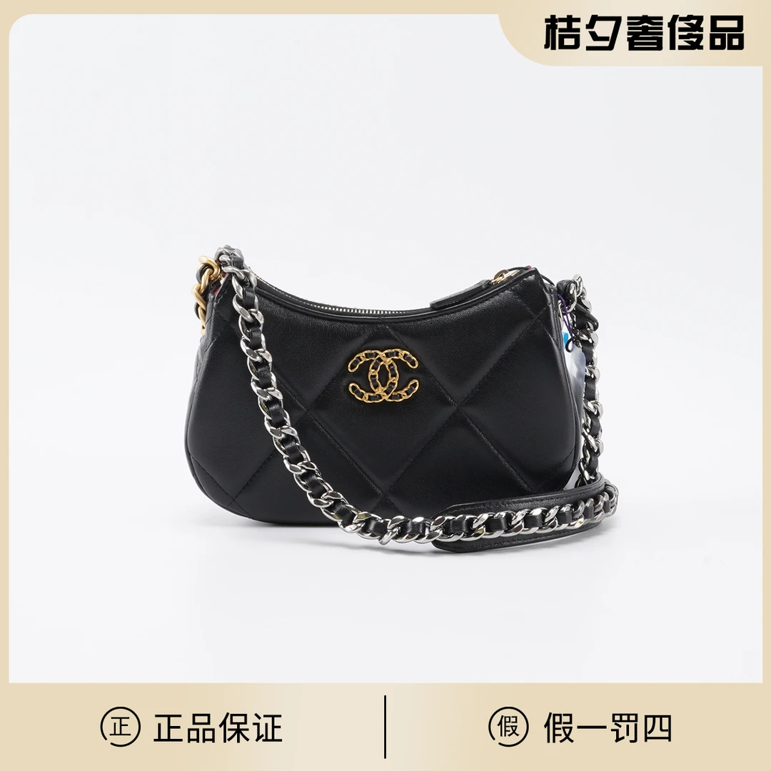 99新 Chanel/香奈儿 19bag 24C 黑金  mini 链条包/BGK302820011