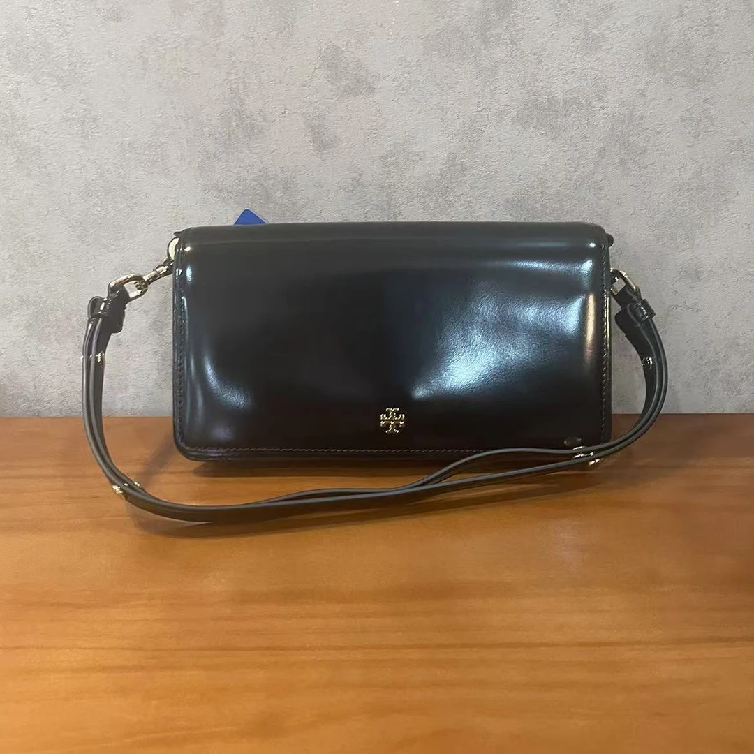 99新 TORY BURCH/汤丽柏琦 【桔夕静文】黑色 皮革 链条包/TS019920