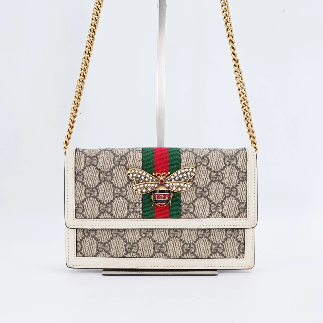 99新 GUCCI/古驰 玛格丽特蜜蜂包woc白/BG22006012