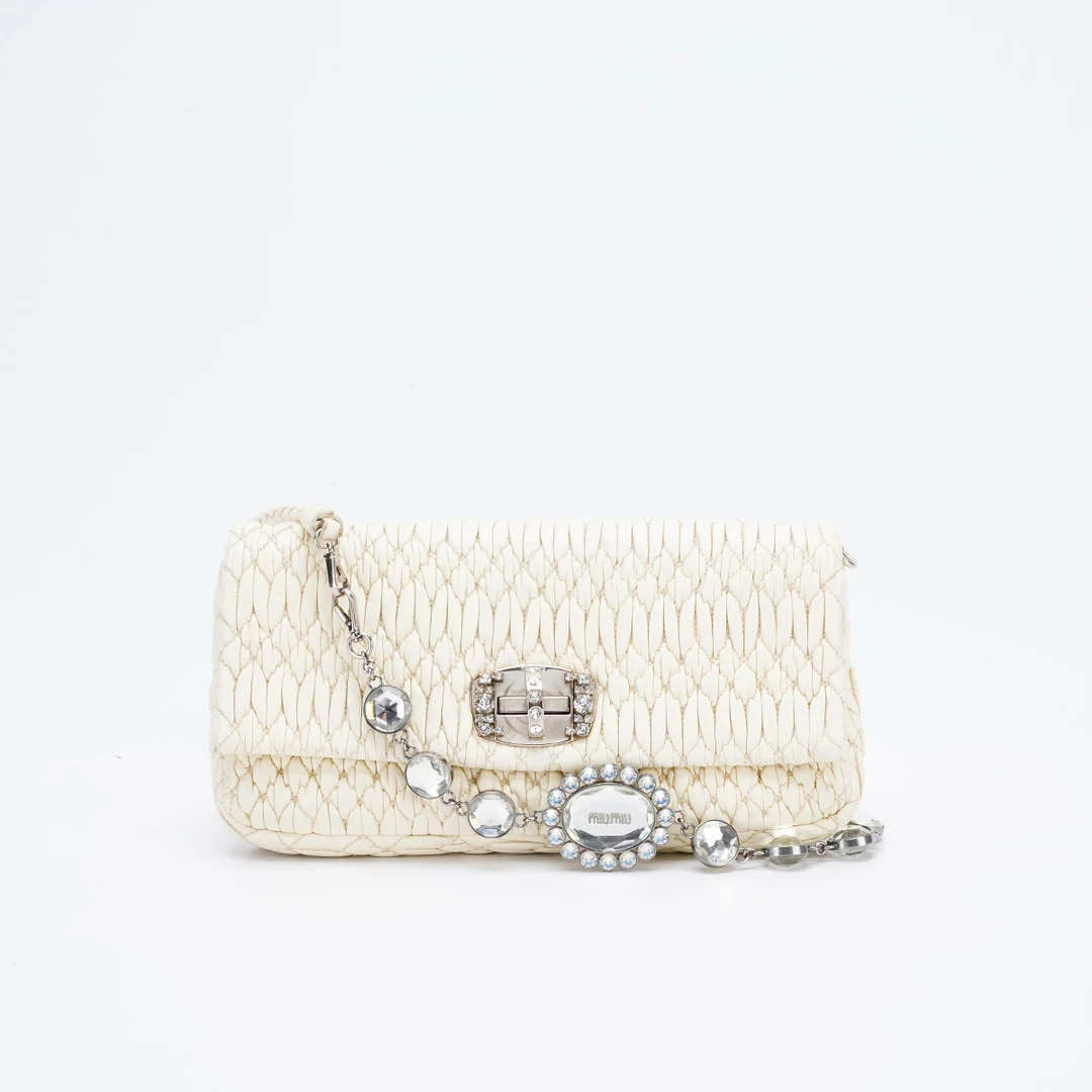 95新 MIUMIU/缪缪 宝石链条包中号褶皱款/BG23007400