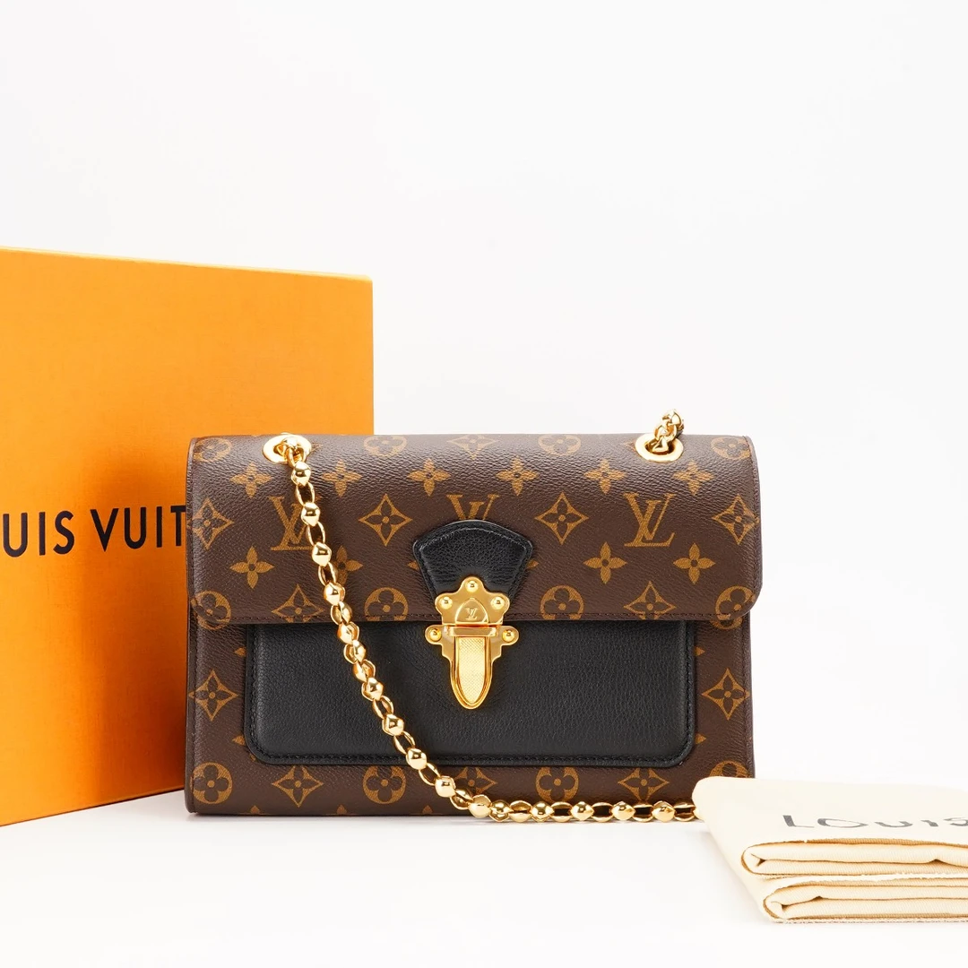 99新 LouisVuitton/路易威登 维多利亚黑色老花包/BG22003828