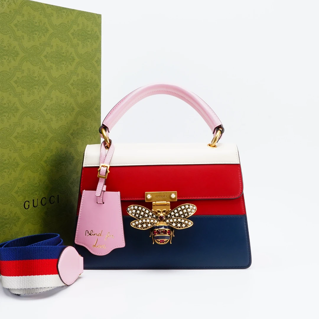 95新  Gucci/古驰 玛格丽特皇后蜜蜂中号手提款/BG22011832