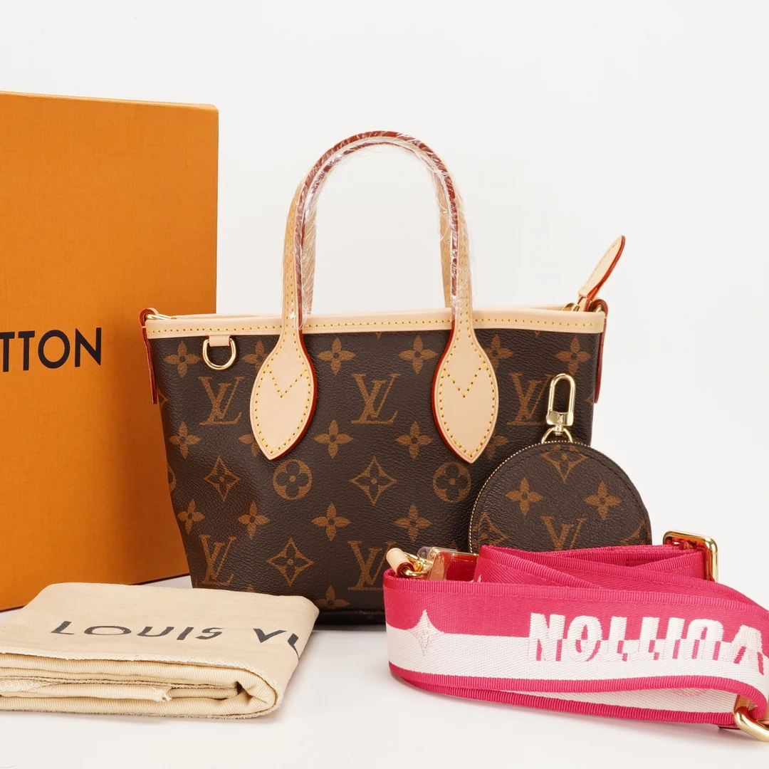 全新未使用 LouisVuitton/路易威登 neverfull bb托特包玫红肩带