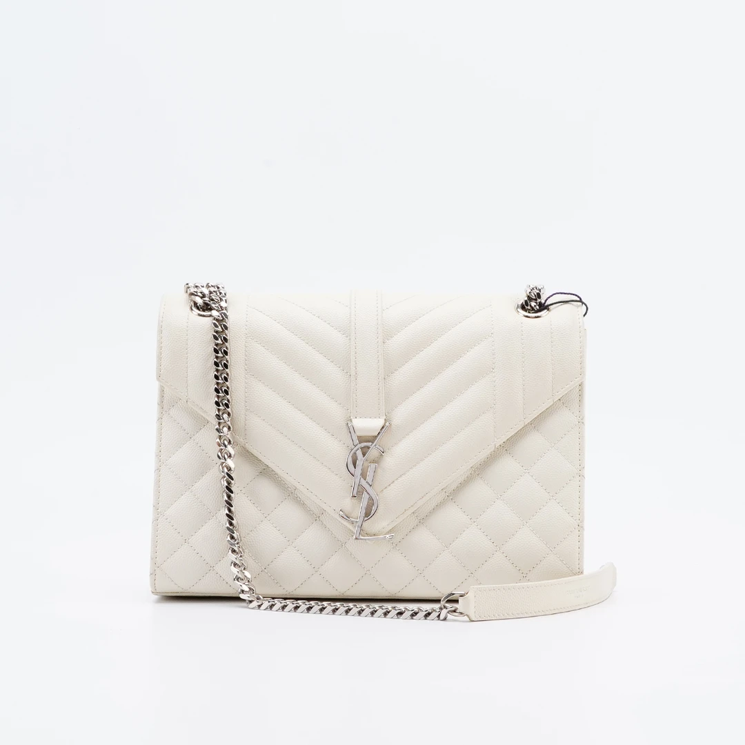 95新 YSL/圣罗兰 envelope 白银 牛皮 中号 信封包/BGD902020001