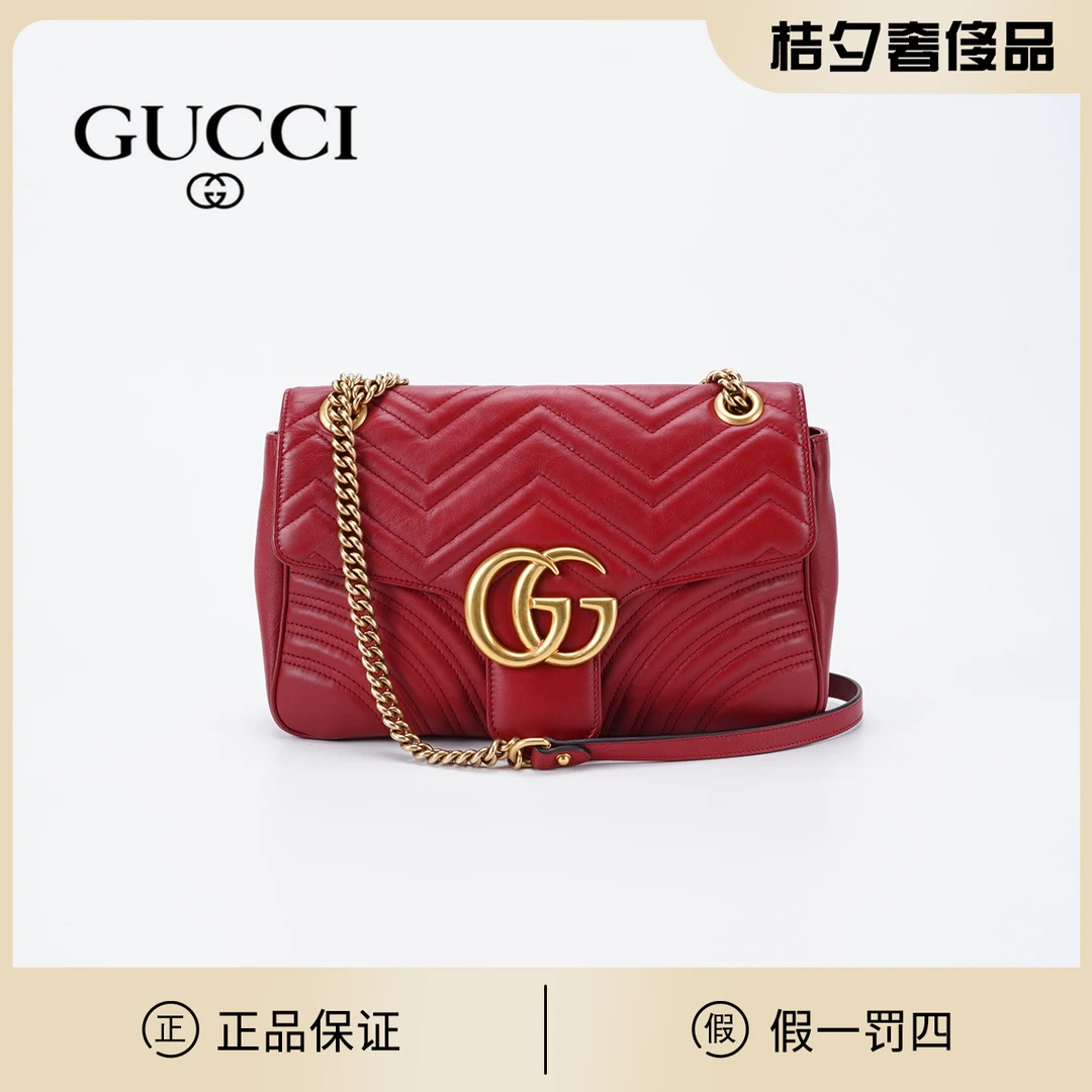 95新 GUCCI/古驰 马蒙30链条包 红色/BGH003700020