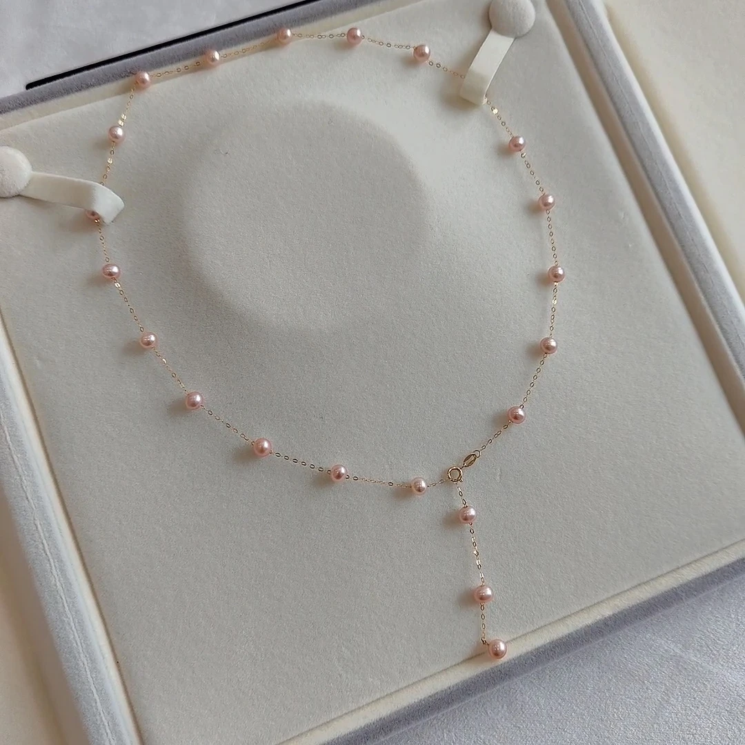 【悦陌珍珠】玫瑰之恋珍珠18K金熊猫天然淡水满天星项链4-5mm