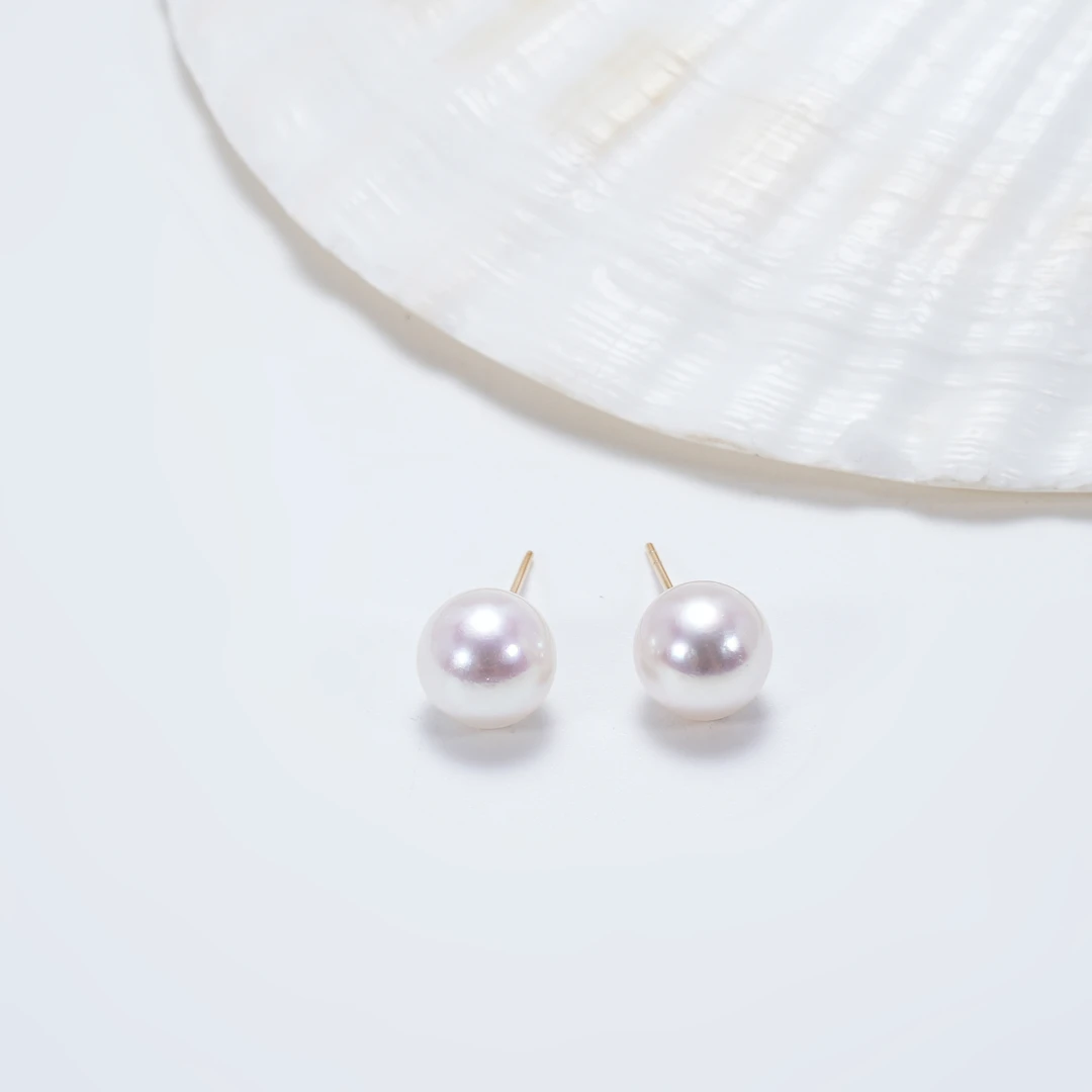 【悦陌珍珠】海水珍珠/akoya白珠耳钉/7.5-8.5MM气质白色轻奢耳钉