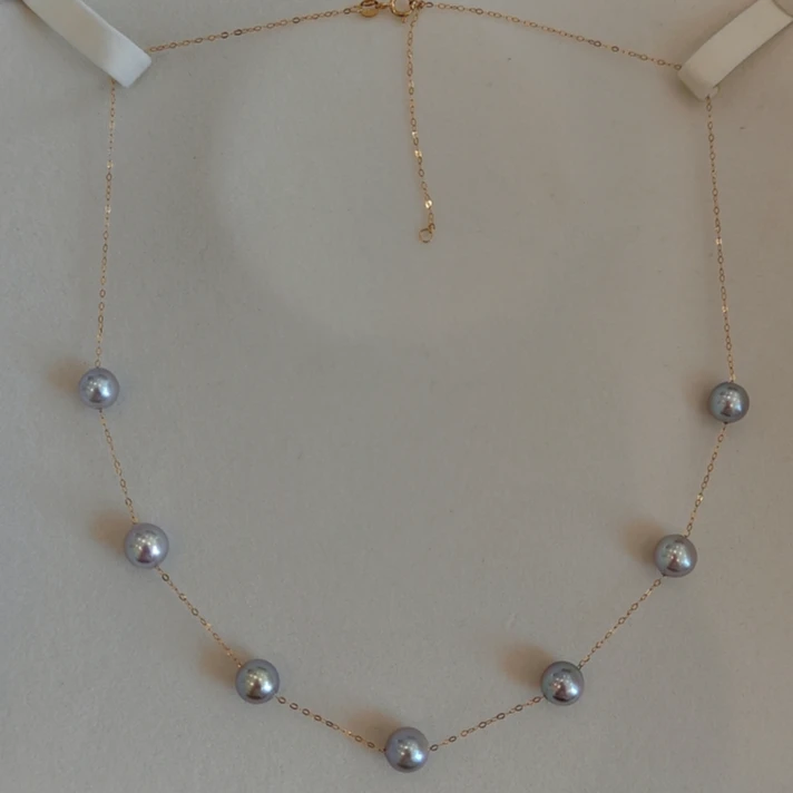 【悦陌珍珠】18K金/海水珍珠/7-8MM/真多麻满天星项链