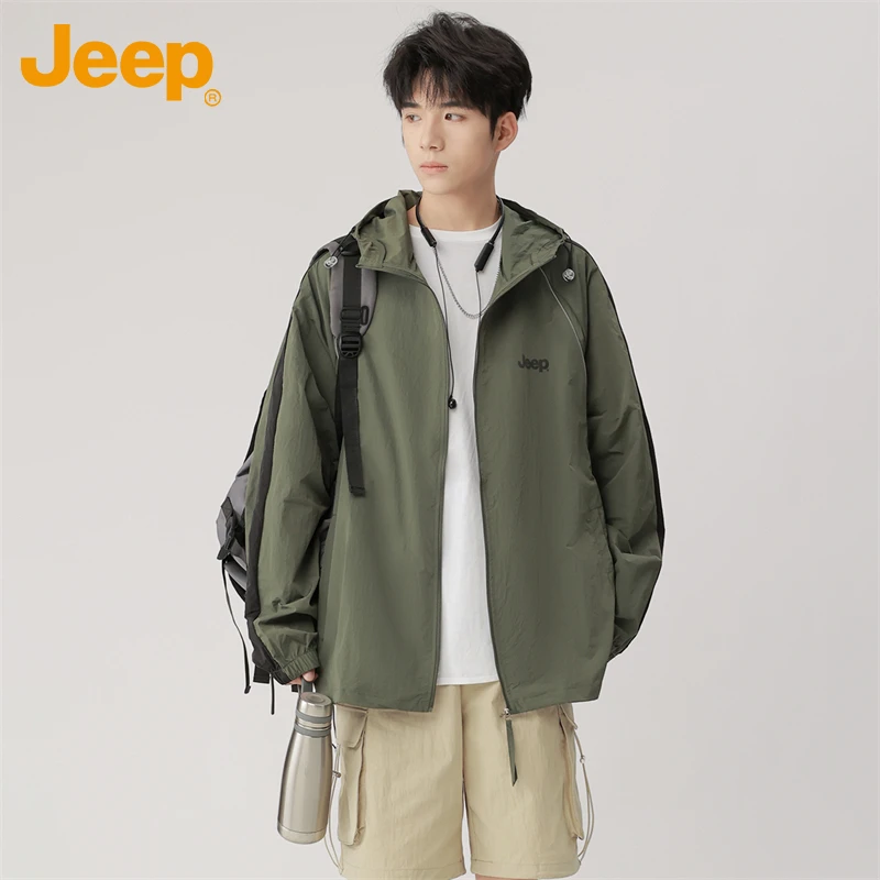 Jeep吉普防晒服夏季新款男士休闲百搭连帽防紫外线透气薄款上衣男