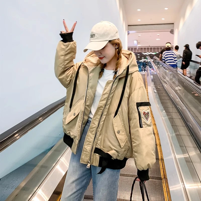 90白鸭绒高货系列~街头大码夹克短款加厚羽绒服女休闲外套派克服