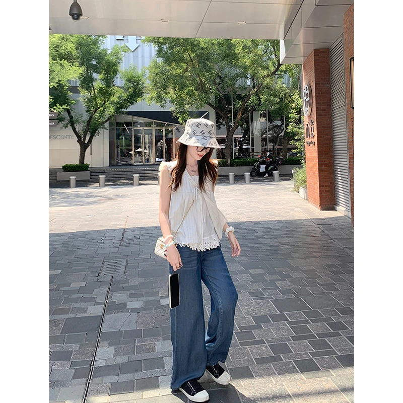 杨杨YANGRUOYU 7/12【浅滩漫步】薄款牛仔裤女宽松复古阔腿裤