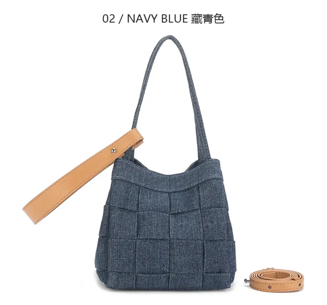 【能斜挎】牛仔编织菜篮子折纸包3 小众时尚高级感百搭手提包H088
