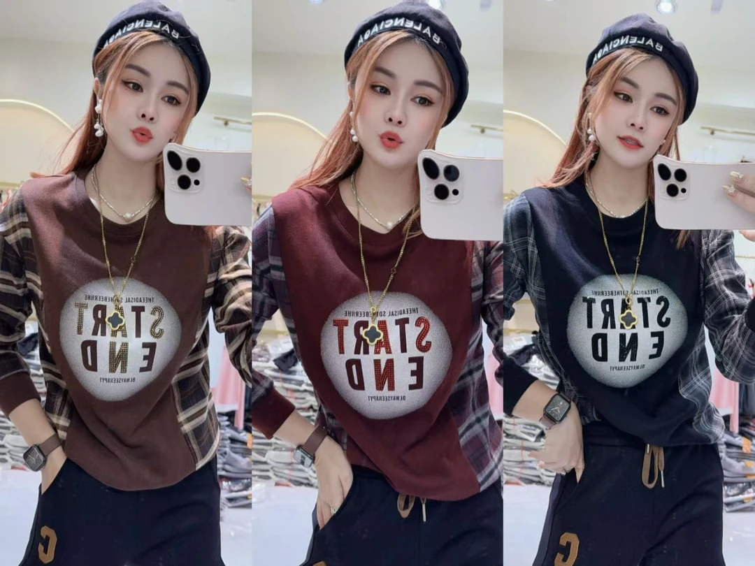 新款拼接设计时尚休闲百褶卫衣2808