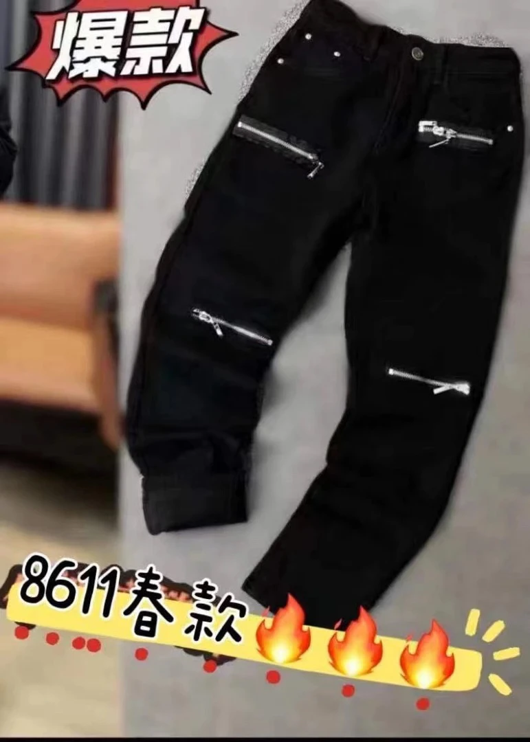 新款重工刺绣潮流拉链时尚牛仔裤8611