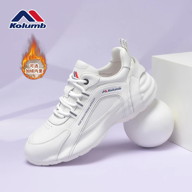 Kolumb哥仑步女鞋冬季加绒2024新款百搭真皮女士休闲鞋厚底小白鞋