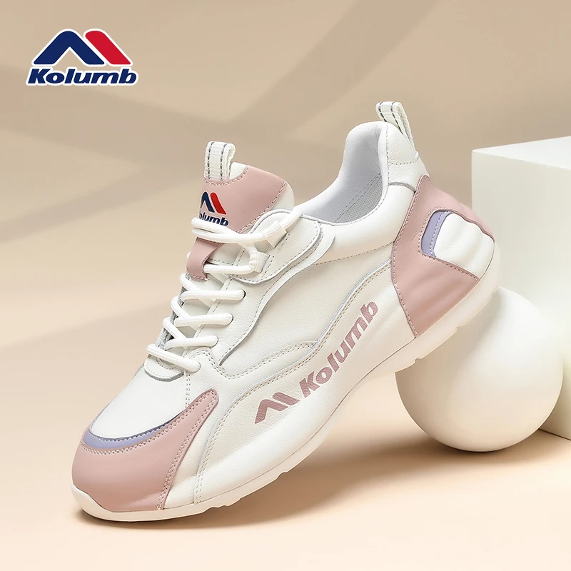 Kolumb哥仑步冬季女鞋2025新款粉色真皮百搭休闲鞋潮流运动鞋子女