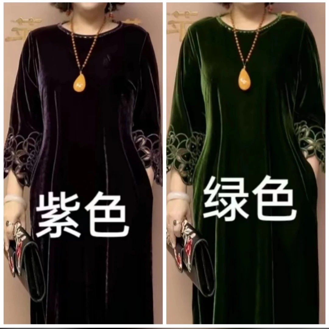 秋冬打底妈妈装复古网红连衣裙优雅显瘦后现代风净色蕾丝