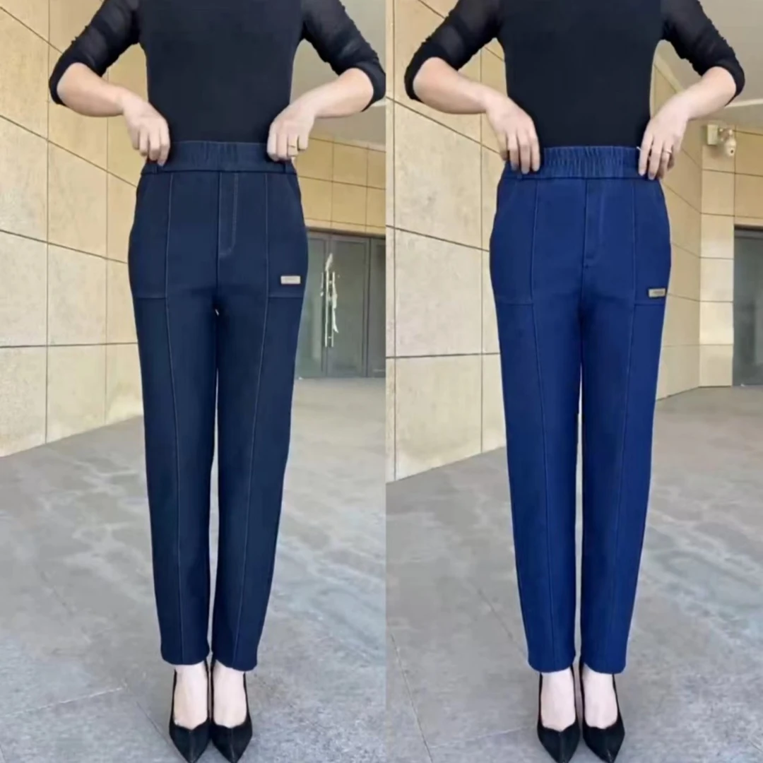 高腰高弹力休闲时尚舒适小脚牛仔2025老爹裤806松紧腰牛仔裤女款