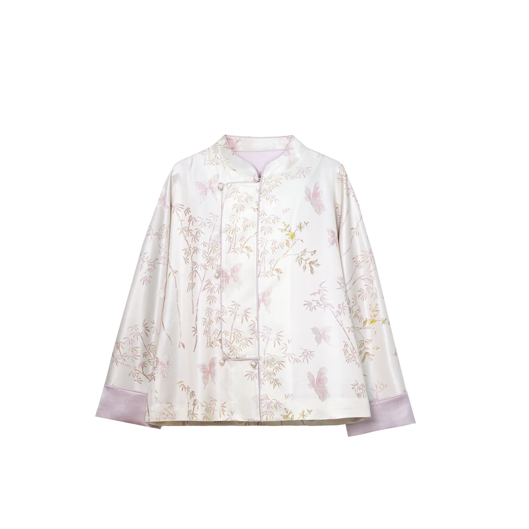 私语100桑蚕丝国风新中式长袖上衣· 23S0114-2