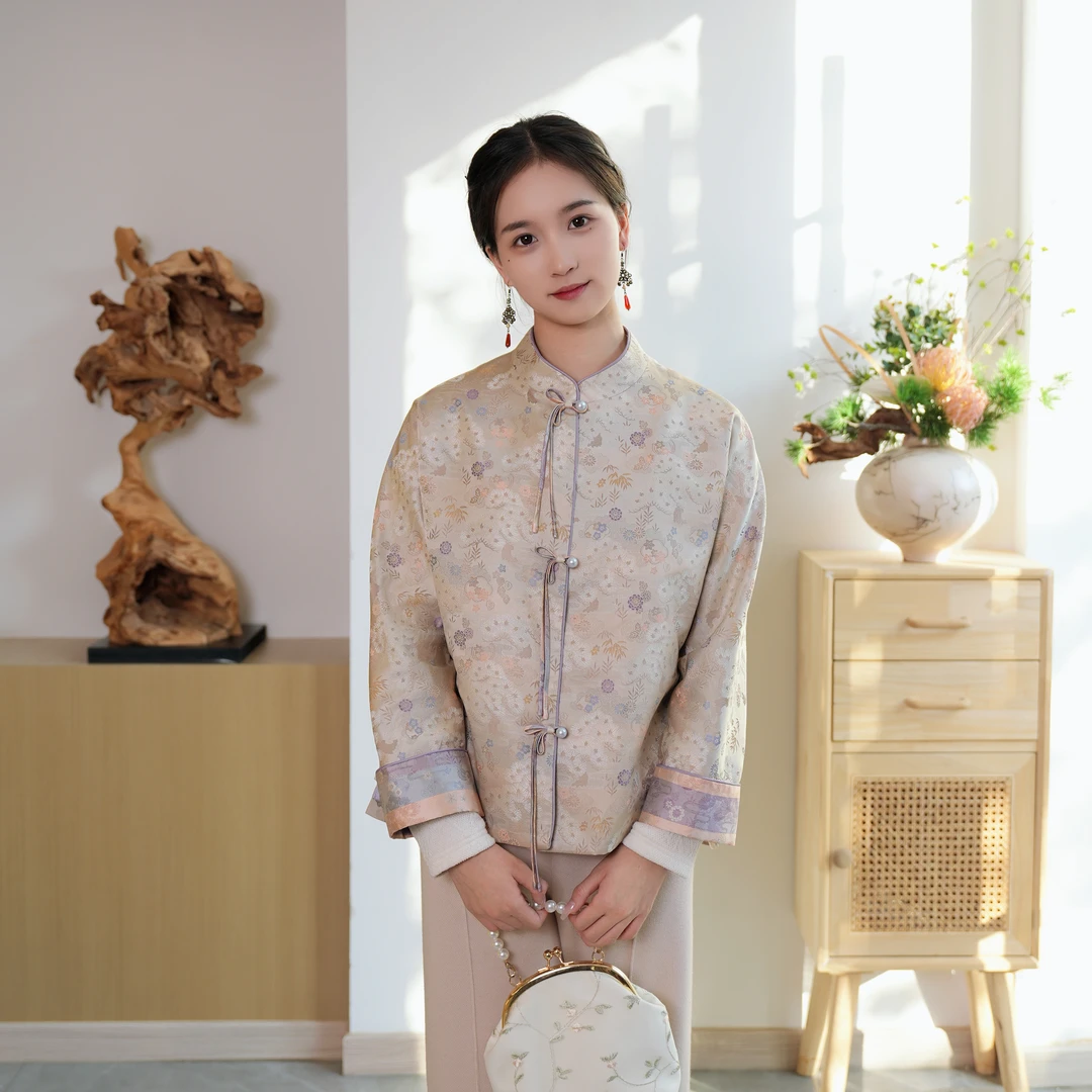 桑蚕丝冠乐皱宋锦新中式外套 国风·23W0035