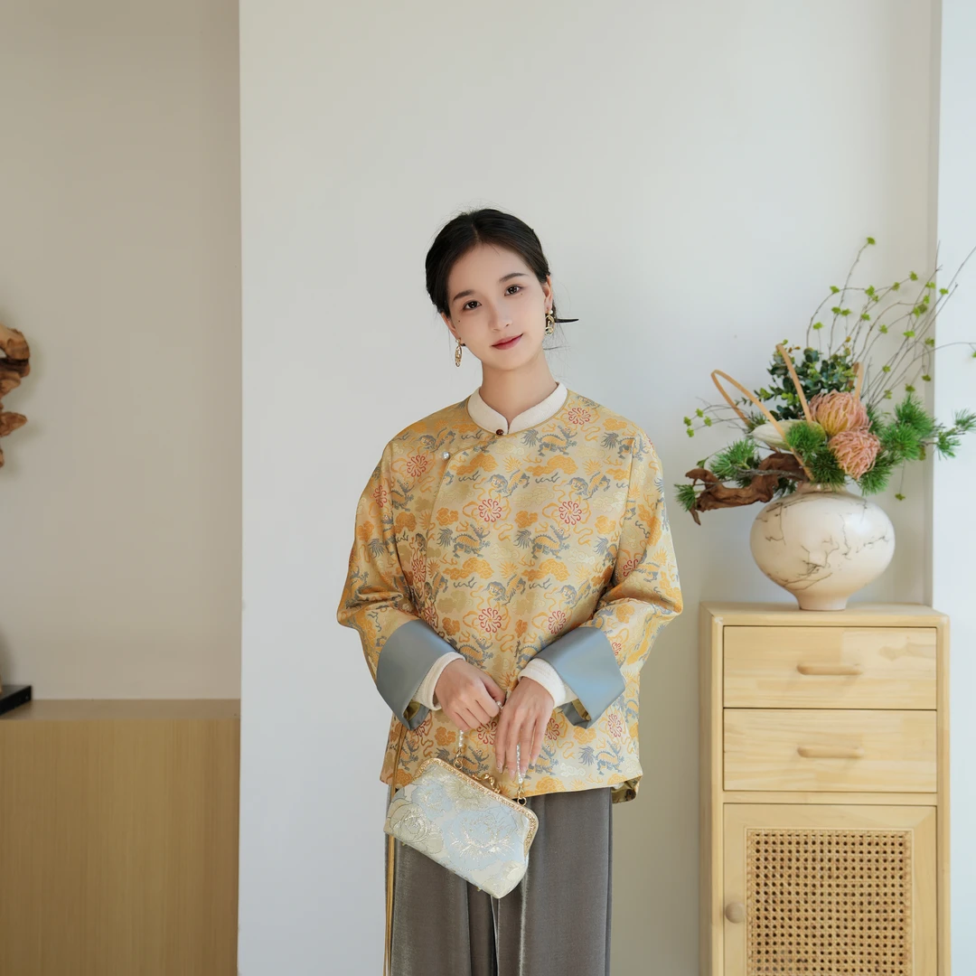 【金秋】桑蚕丝新中式百搭短外套 国风圆领· 23W0054