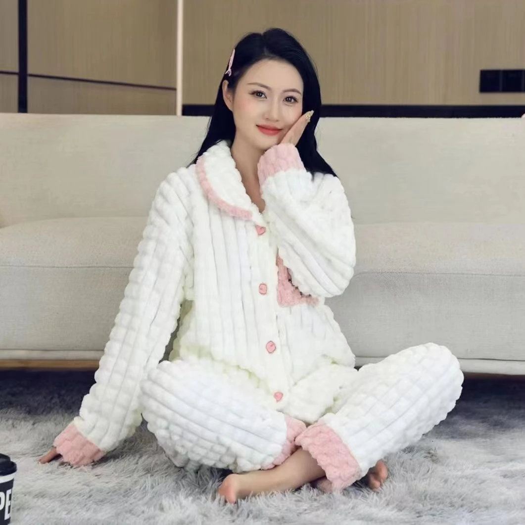 秋冬季女款毛绒家居服睡衣套装小白熊家居服可外穿