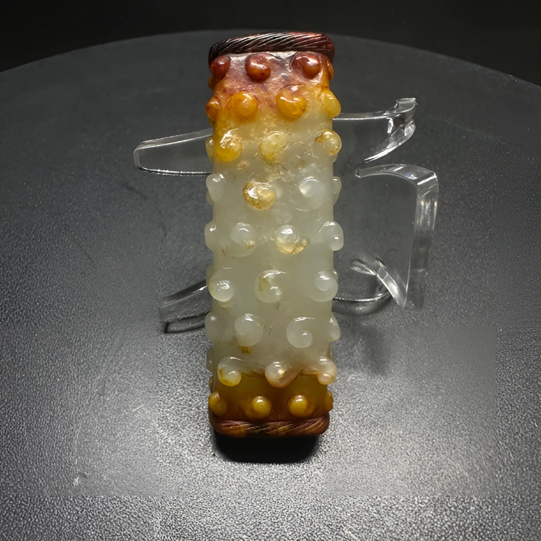 高古玉 和田玉 白玉 谷纹 弯管 勒子 多色沁