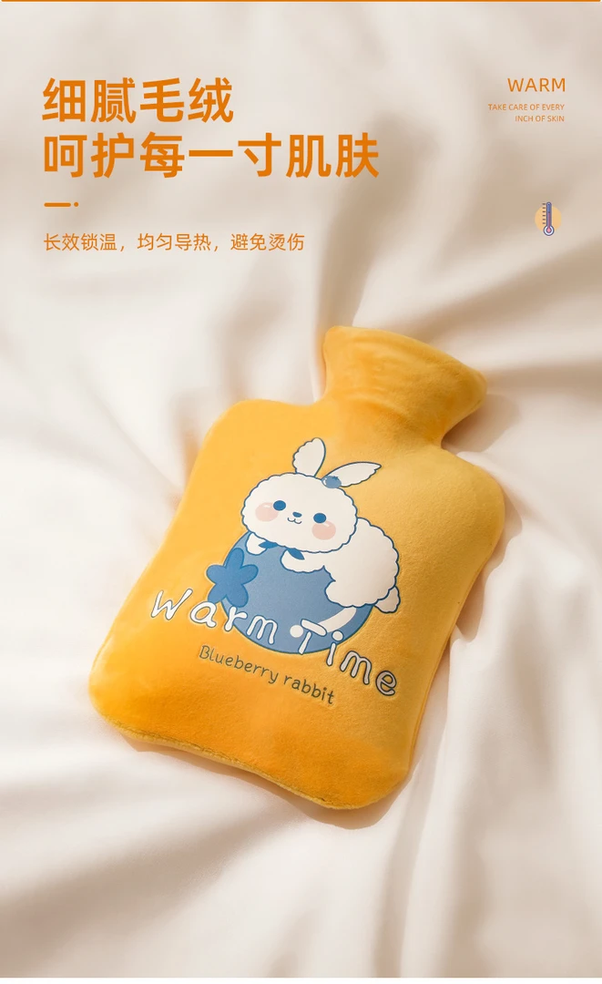 新款PVC注水热水袋热敷加厚便携卡通暖手宝毛绒套可爱防爆暖水袋