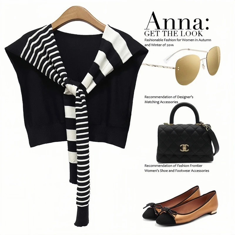 条纹大版针织披肩女2023秋冬新款外搭高级洋气护肩颈保暖假领围巾