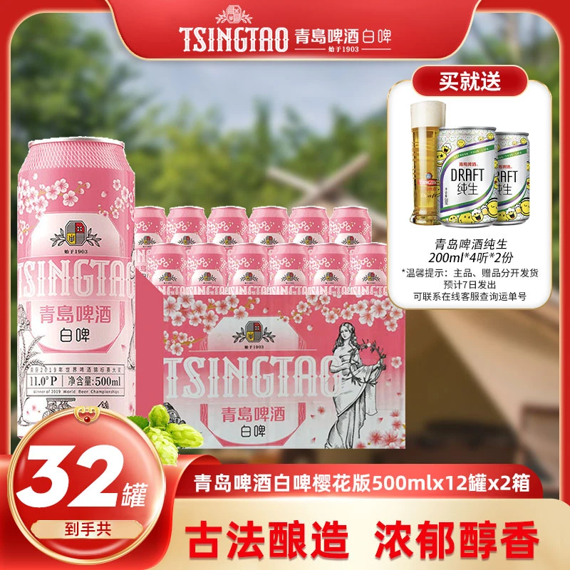 【到手12罐】青岛啤酒白啤11度樱花白啤 500ml 不经过滤 全麦佳酿