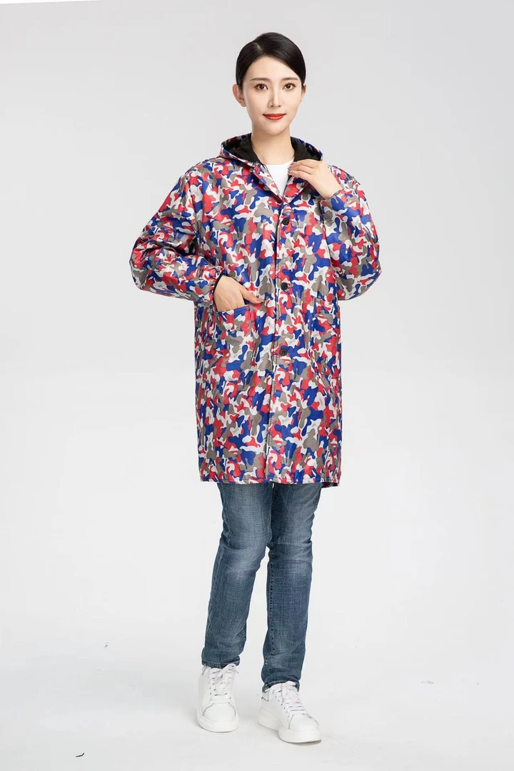 大褂工作服加绒加绒迷彩中长款外穿防水女士防尘长袖围裙罩衣男士