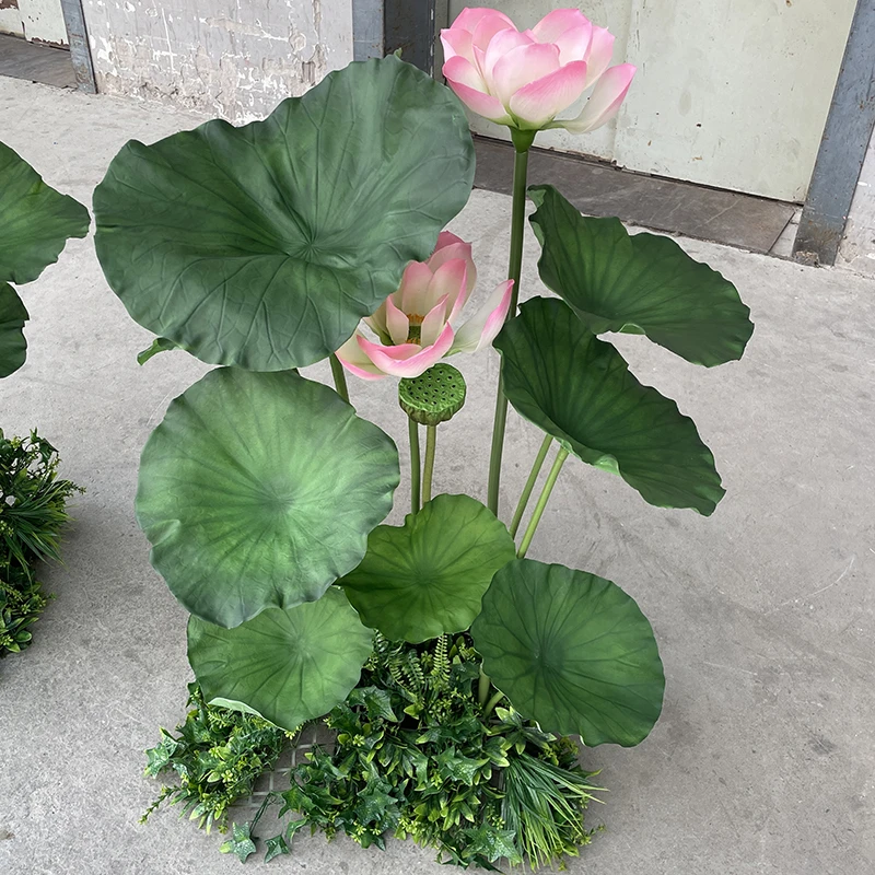 塑胶荷花荷叶盆景花艺仿真荷景摆放绿色美化餐厅荷叶景装饰