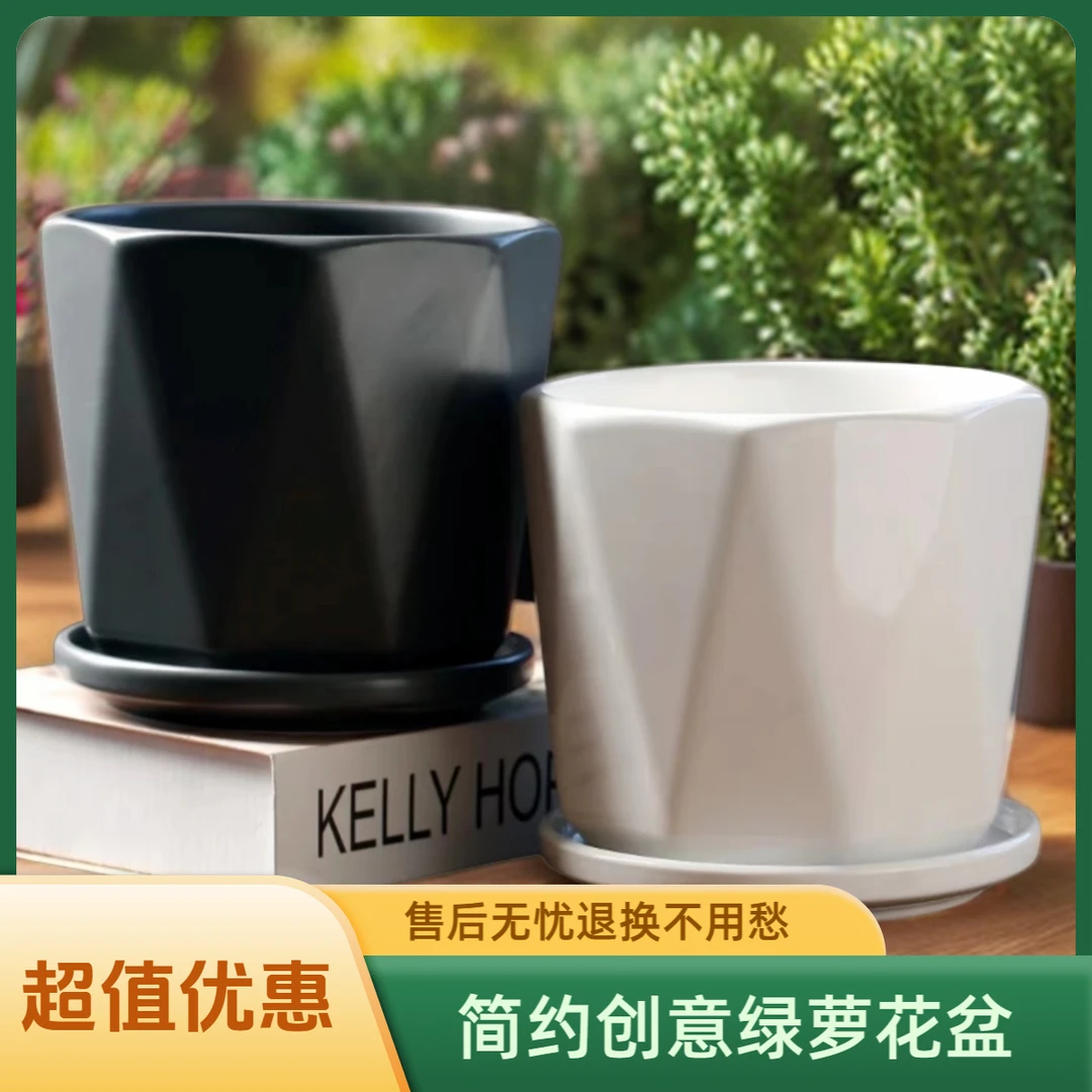 特大号花盆陶瓷特价家用带托盘简约创意绿萝多肉花盆肉肉捡漏植物