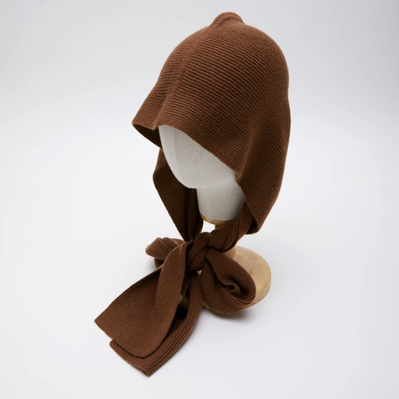 雅比那【带帽围巾】秋冬时尚针织山羊绒带帽围巾