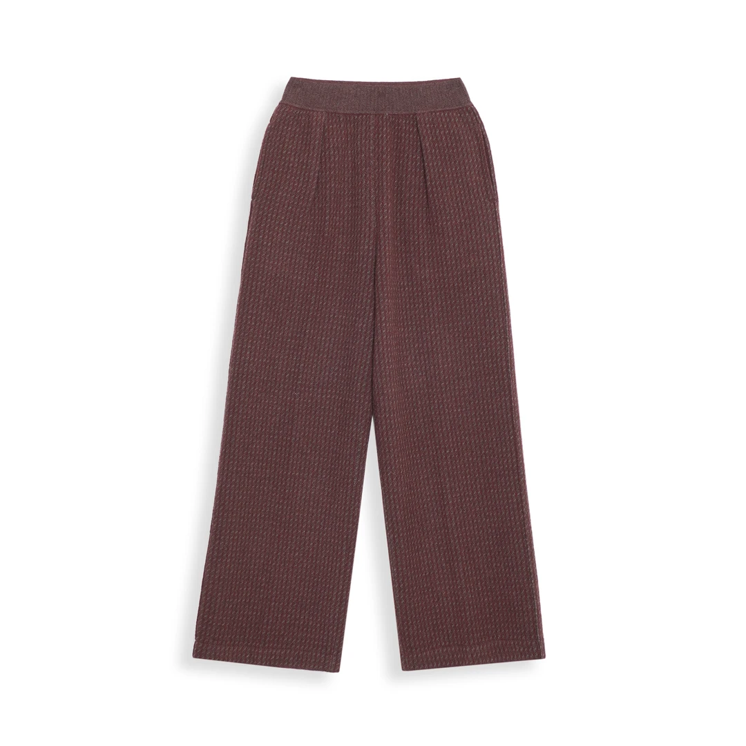 雅比那，【花纹阔腿裤】 山羊绒秋冬高腰条纹格阔腿直筒长裤加厚