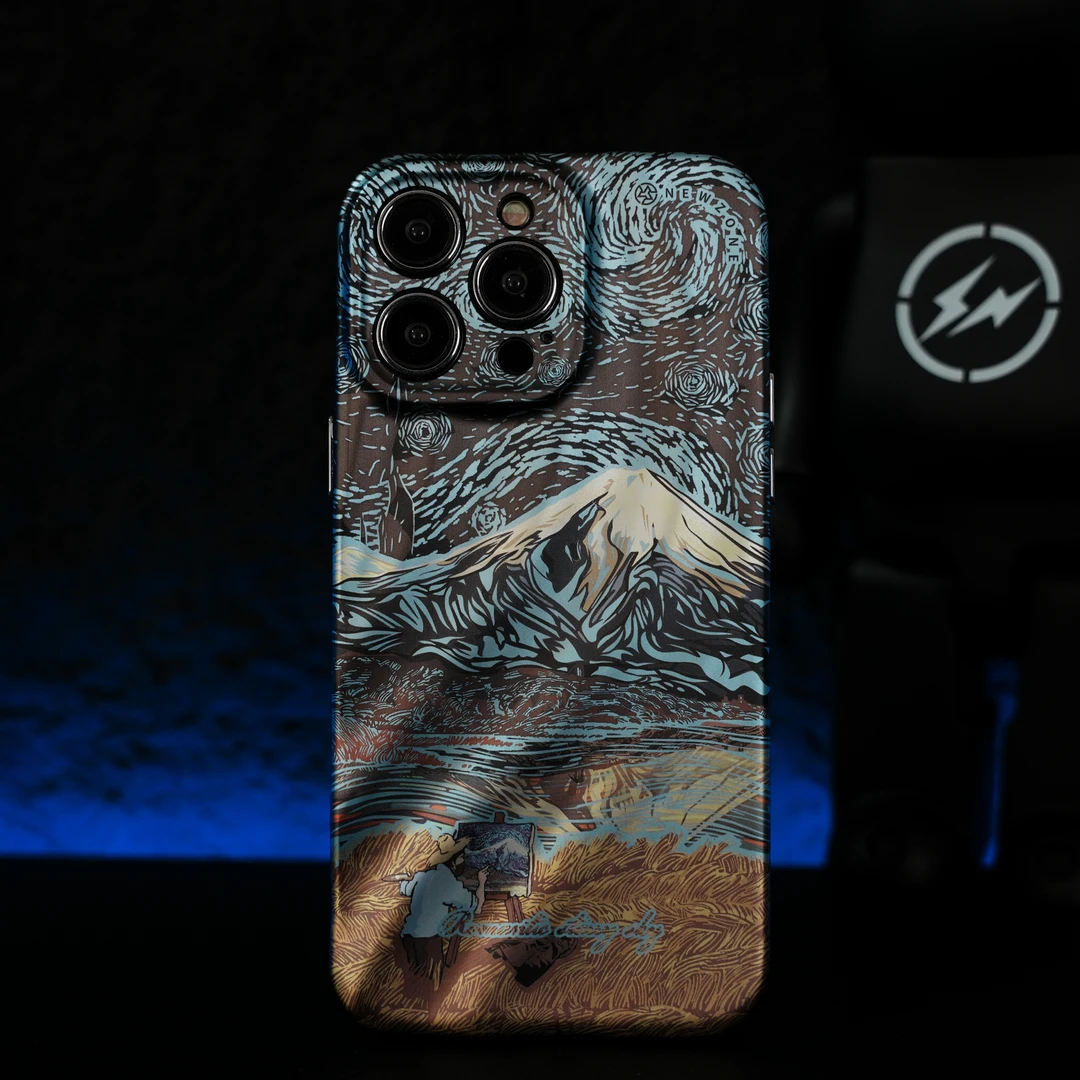 新款水波纹梵高iphone15/14/13/12苹果promax磨砂个性防摔手机壳