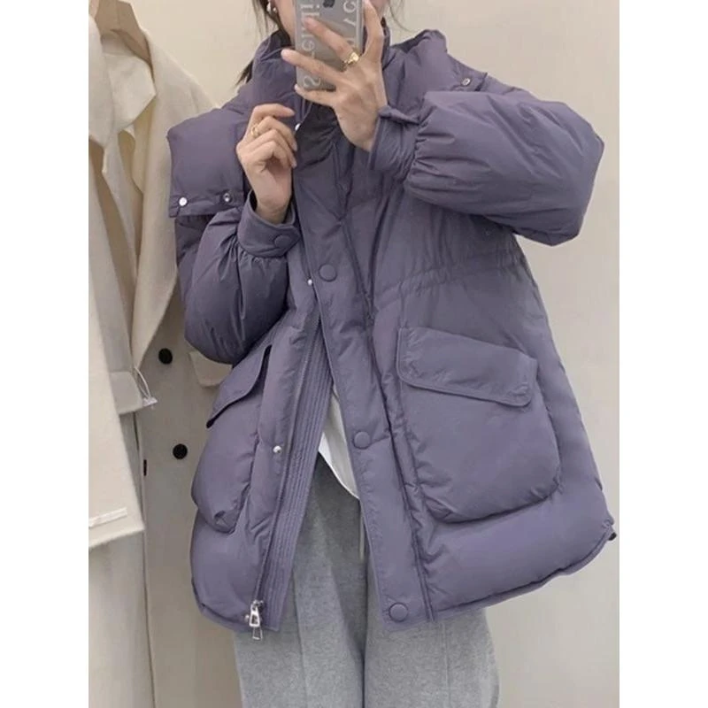 羽绒服女中长款2023新款冬装韩版收腰加厚小个子外套连帽白鸭绒