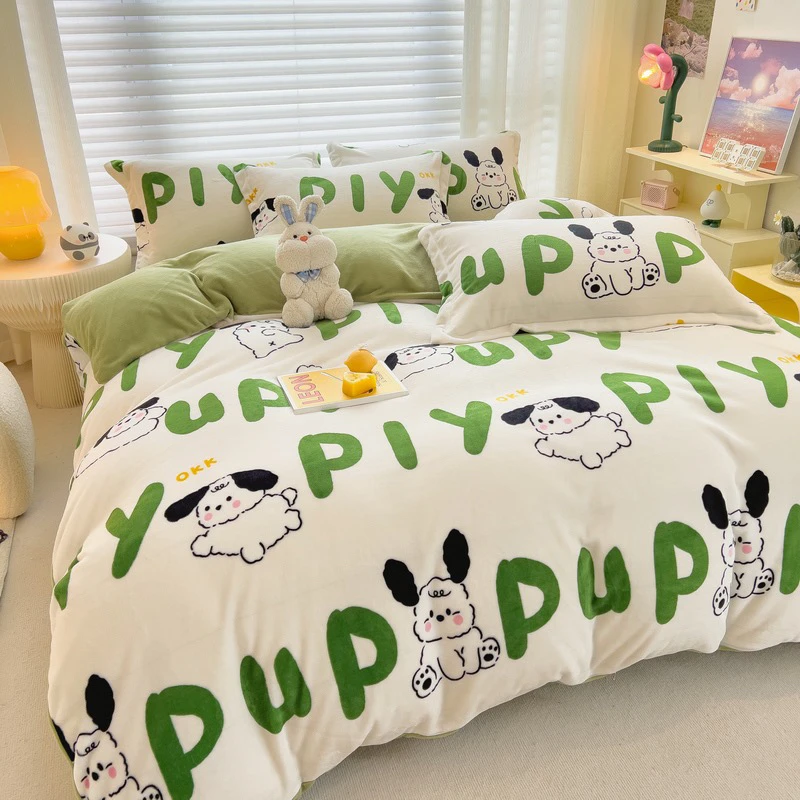 新款加厚小清新牛奶绒印花款四件套绒毛四件套   可爱   学生宿舍