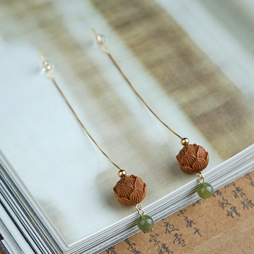 《弥巷》印度迈索尔老山檀香11mm轻奢女diy设计简约百搭和田玉耳环