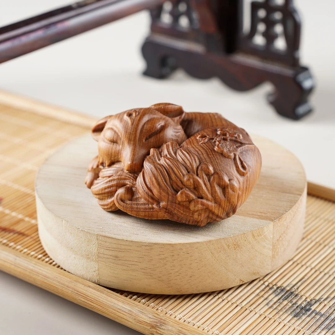 天然柏木崖柏木雕凤九手把件把玩件时尚木艺凤九护主潮流款摆件
