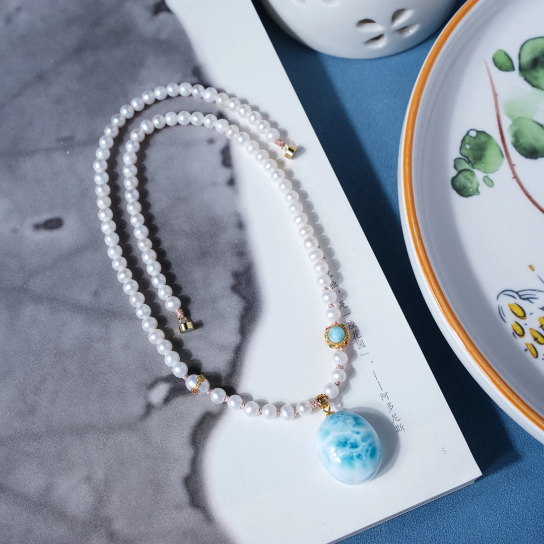 《洛尘》高贵珍珠时尚海纹设计款项链流行跟风多样性手作项链锁骨链