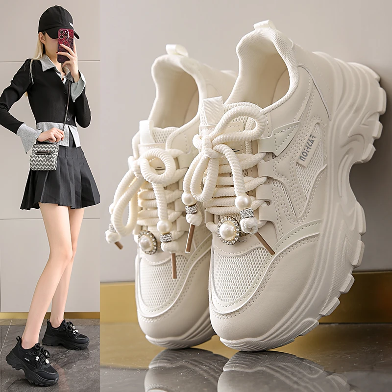 一脚蹬女鞋2024爆款厚底增高老爹鞋女运动鞋秋季网红休闲鞋百搭鞋