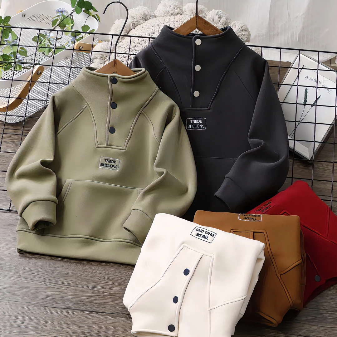 儿童冬款加绒加厚半高领年服拉链卫衣中大童23D80