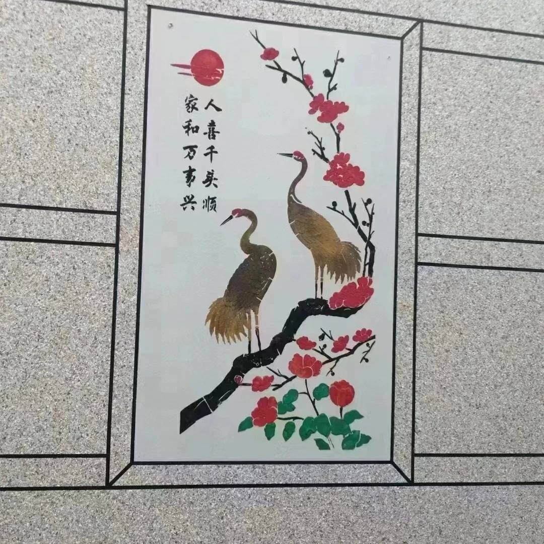 真石漆模板迎客松山水画梅竹兰菊福字喷漆外墙喷画喷字模具