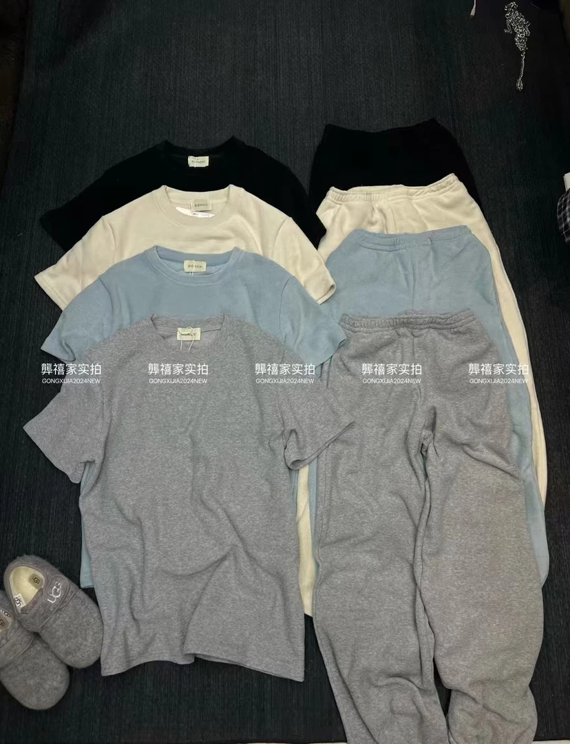 11.03GX2024冬季新款毛巾加绒面料宽松净版半袖休闲裤套装两件套