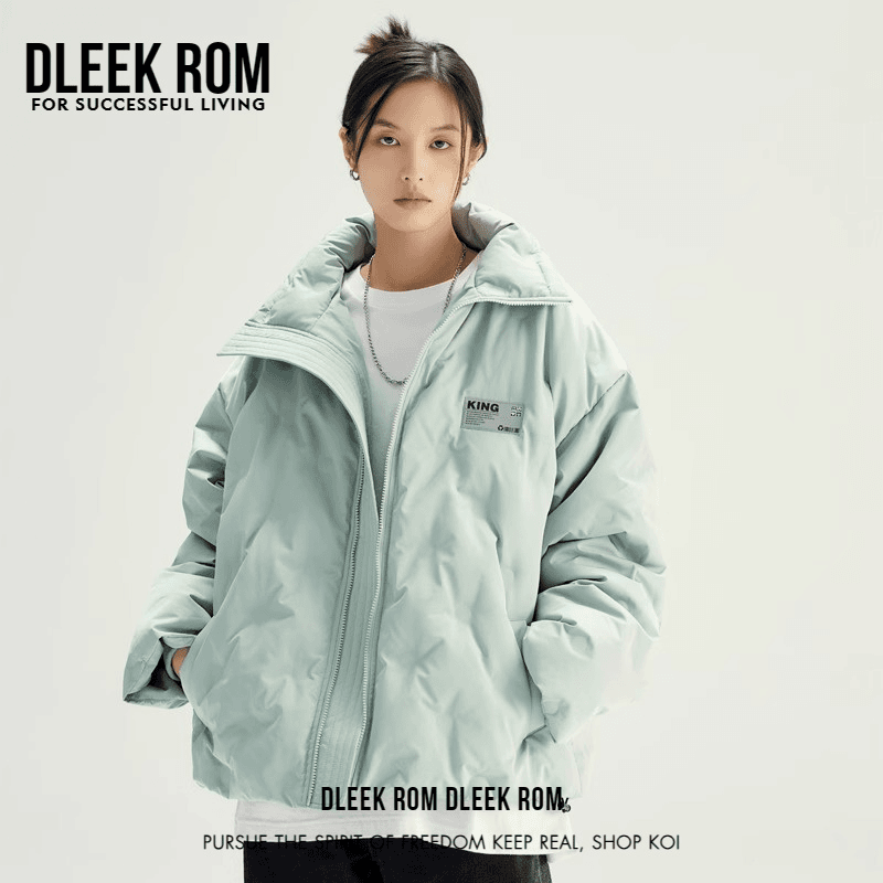 DLEEK ROM冬季加厚美式棉服休闲立领情侣外套压褶宽松潮牌男棉衣