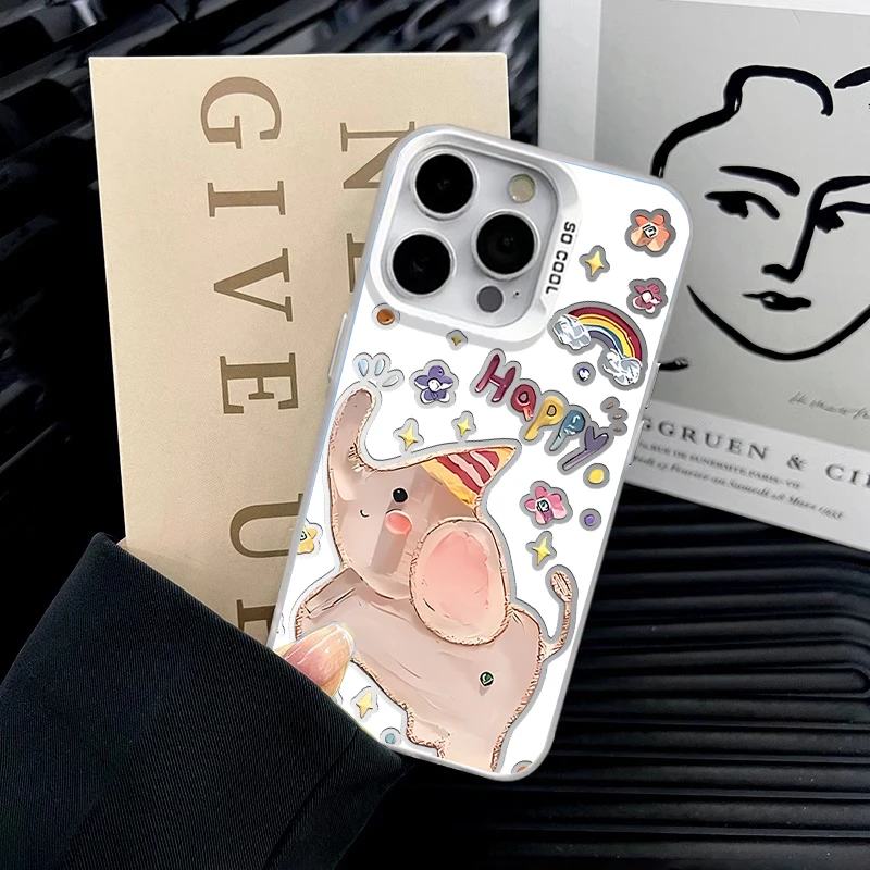 涂鸦大象镭射适用oppo苹果16华为小米vivo红米k70findx8magic7