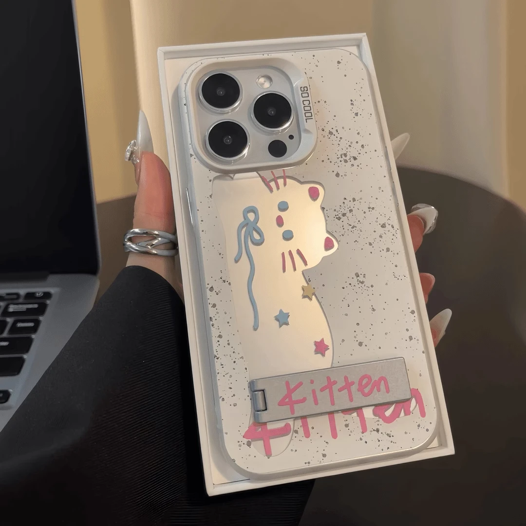 彩银壳白色猫咪适用oppo苹果16华为小米vivo红米k70至尊iphone
