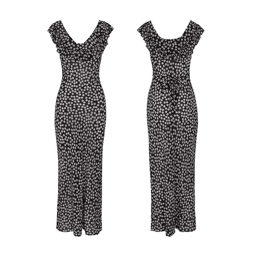 时尚性感夏季黑色开叉不规则修身百搭包臀女士露背单肩